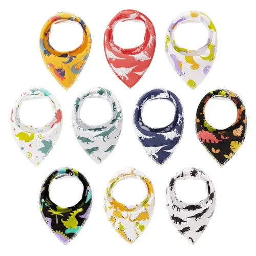 Maiwa 10-Pack Dinosaur Bandana Bibs for Baby Boys for Drooling Feeding and Teething