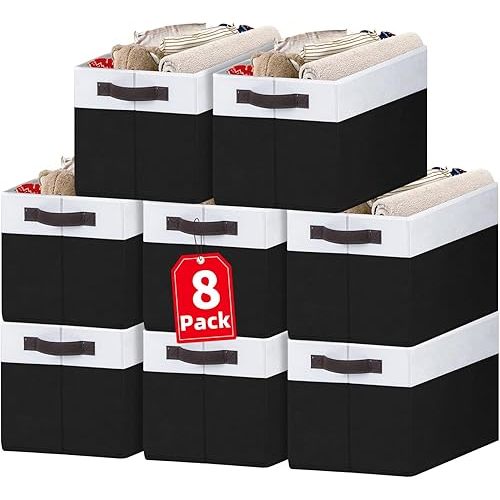 Criusia 8 Pack Large Storage Baskets for Room Organization, Multi-Purpose Bins for Closet, Shelves, Kitchen, Office, Decorative Fabric Foldable Storage Boxes with Handles (14L*10W*9.5H)