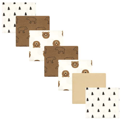 Luvable Friends Hudson Baby Cotton Poly Flannel Receiving Blankets 7pk, Forest Bear, One Size