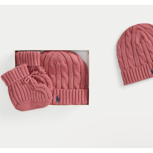 Cable-Knit Cotton Beanie & Bootie Set