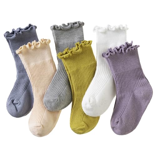 Velice Baby Girls Ruffle Socks Infant Toddler Girls Frilly Dress Cute Crew Socks 6 Pairs