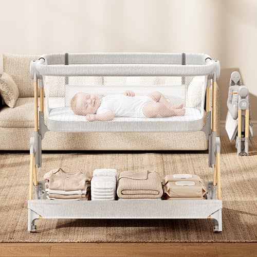 ANGELBLISS Baby Bassinet, 3-in-1 Bedside Sleeper, One-Click Foldable Crib