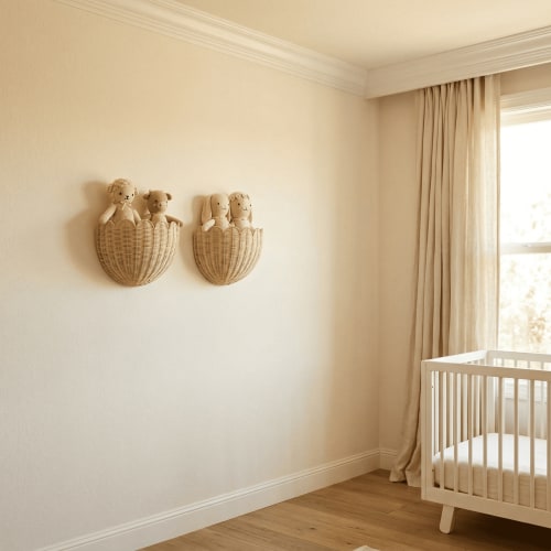 Scalloped Wicker Wall Basket - The Original - 2pc Hand Woven Basket - Scalloped Décor Wall Hanging Baskets -16" x 10" x 7"In - Hanging Wall Basket