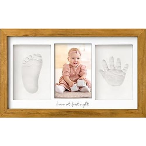 Baby Hand and Footprint Kit - Clay Handprint Keepsake Frame, Newborn Nursery Picture Frame, Personalized New Mom Gifts for Baby Shower & Registry (Golden Wheat)
