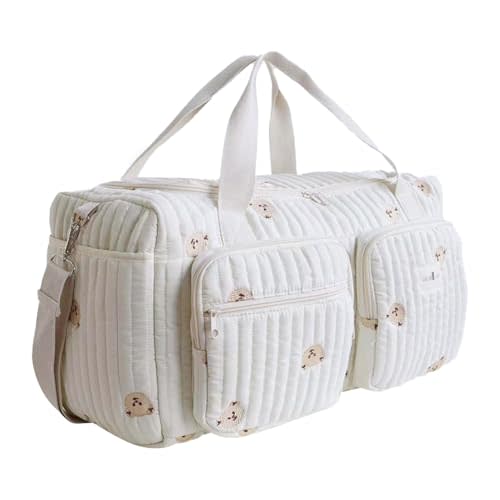 Floral Quilted Duffle Bag for Women Cotton Coquette Bag Large Floral Travel Duffle Weekend Bag with Adjustable Carry Strap