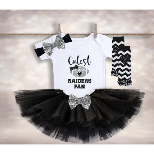 Cutest Football Fan Tutu Outfit - Black & Silver Baby Set - Tutus and Touchdowns - Football Tutu Gender Reveal - Baby Shower Gift for Daddy