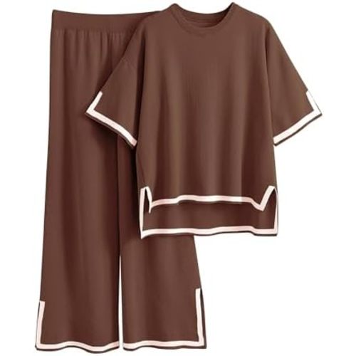 Imily Bela Womens Plus Size Lounge Sets 2 Piece Outfits Short Sleeve Pullover Tops Wide Leg Pants Summer Travel Outfits