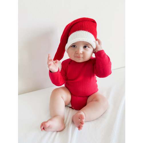 Red / Organic Pointelle Long Sleeve Bodysuit