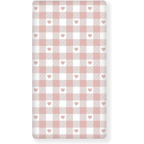 Pink and White Buffalo Plaid Fitted Crib Sheet for Girls Heart Checkered Baby Sheet for Standard Crib and Toddler Gingham Nursery Bed Mattress Sheets 28"x52"