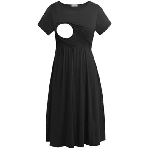 Smallshow Women's Short Sleeve Patchwork Nursing Dresses for Breastfeeding