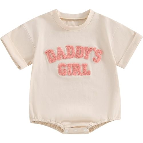 Sejardin Newborn Baby Girl Romper Daddys Girl Summer Clothes Short Sleeve Round Neck Playsuit Infant Girl Outfit