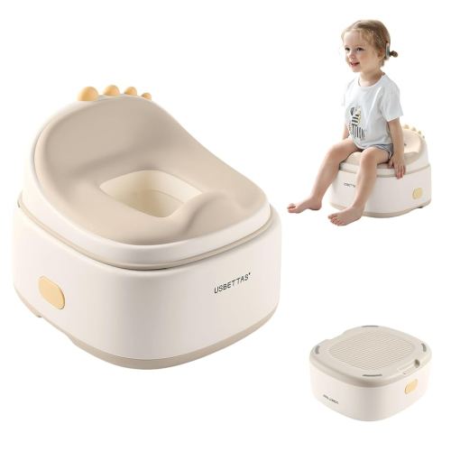 3 in 1 Potty Training Toilet, Dinosaur Toddler Potty Training Seat for Boys Girls with Comfortable Cushion, Easy-to-Clean and Anti-Slip Potty Training Step Stool for Toilet (Beige)