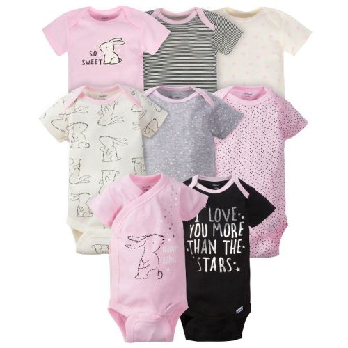 Gerber Baby Girls' Short Sleeve Onesies, 8 pack, Bunny