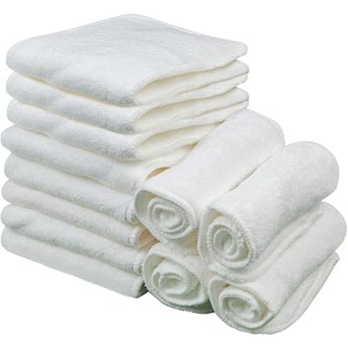 ALVABABY 3 Layer Microfiber Inserts Reusable Liners for Cloth Diapers 12 Pieces of White Cloth diaper Insert Liner 12T-CA