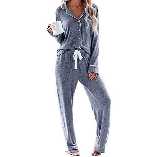 Aamikast Women's Pajama Sets Long Sleeve Button Down Sleepwear Nightwear Soft Pjs Lounge Sets