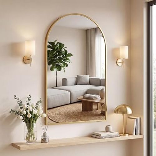 OLIXIS 20x30 Inch Arched Gold Bathroom Mirrors for Over Sink, Wall Mirror, Arch Bathroom Vanity Mirror with Matte Metal Frame and Tempered Glass for Home Decor, Living Room, Shatterproof
