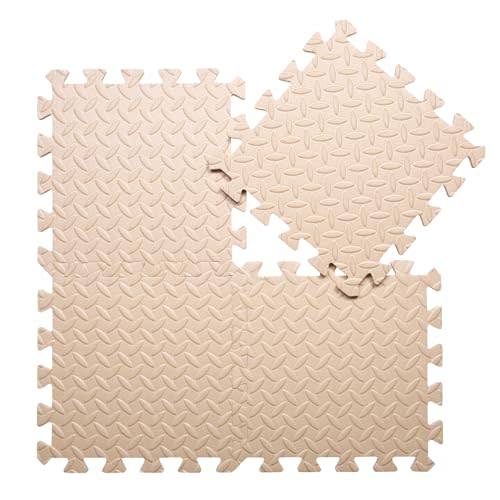 Coolcandy EVA Foam Play Mat, 16 Tiles Colorful Baby Play Mat, Square Kids Playmat with Solid Colored, 0.4" Thickened Interlocking Foam Floor Tiles, Puzzle Play Mat for Baby Lying, Playing (Beige)