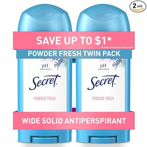Secret Antiperspirant and Deodorant for Women, 24hr Sweat & Odor Protection, PH Balanced Protection, Gentle on Skin, Wide Solid, Powder Fresh Scent, 2.7 oz (Pack of 2)