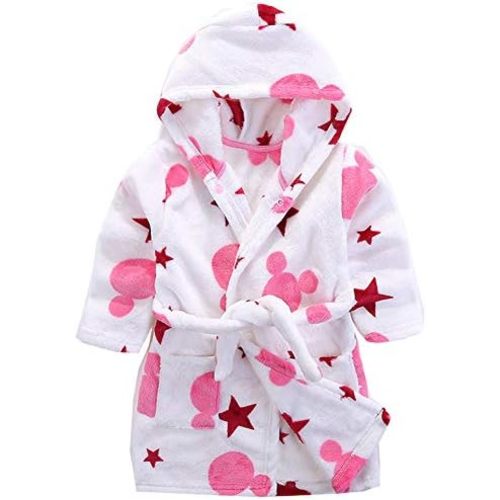Girls Robes, Plush Soft Coral Fleece Animal Print Hooded Bathrobe for Kids Boys