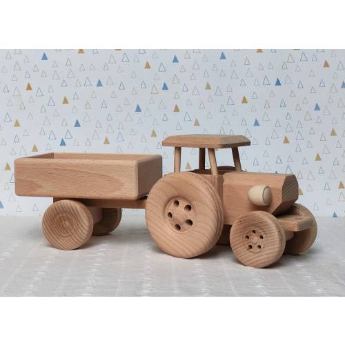 Wooden Tractor with Trailer Eco Toys For Kids Gift Handmade Natural Toddler Toys Truck