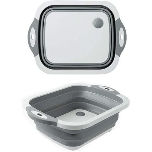 Collapsible Washing Bowl, Multi Function Bowl Drying Rack, Portable Cutting Board, Retractable Drain Washing Basket Basin Vegetable Fruit Tray for for Camping, Picnic, Kitchen