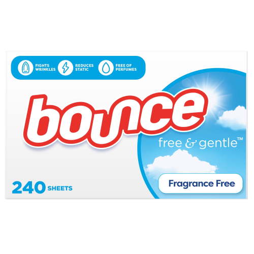 Bounce Free & Gentle Dryer Sheets, 240 Ct, Unscented, Iron Less, Wrinkle Reduction
