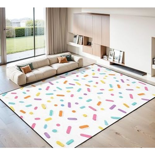 8x10 Area Rugs for Living Room Pastel Colorful Glaze Sprinkles Sweet Seamless Pattern White for Cool Washable Large Area Rug for Bedroom Non Slip Outdoor Carpets Soft Mats Kitchen Home Office Decor
