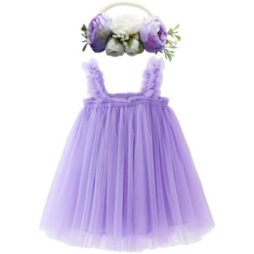 BGFKS Layered Tulle Tutu Dress for Toddler Girls,Baby Girl Rainbow Tutu Princess Skirt Set with Flower Headband.