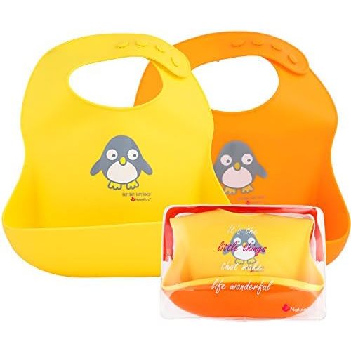NatureBond Silicone Baby Bibs Easily Wipe Clean With Waterproof Pouch (2 PCs)