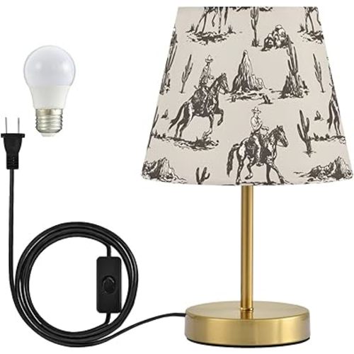 ALAZA Table Lamp Bedside Lamp for Bedroom Western Cowboy Horse Cactus Dimmable Light with USB Port Bronze Metal Base for Dining Nightstand, Bulb Included
