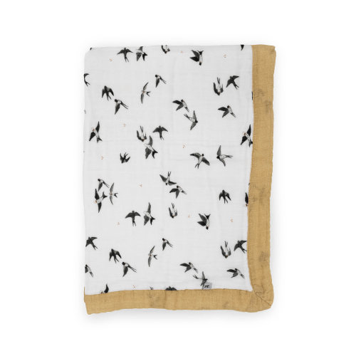 Organic Cotton Muslin Baby Quilt - Swallows