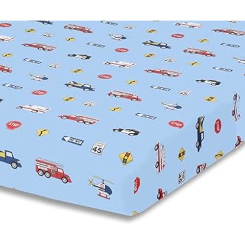 Baby Boy Fitted Crib Sheet Police, Fire and Rescue, 100% Soft Breathable Microfiber Baby Sheet, Fits Standard Size Crib Mattress 28in x 52in, Nursery Sheet