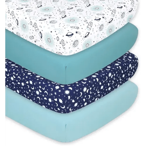 The Peanutshell Baby Crib Sheets 4-Pack for Girl or Boy - Soft, Oval & Fitted Baby Girls or Boys Crib Sheet, Rectangle, Fitted Covers, Halo Mattress - Space