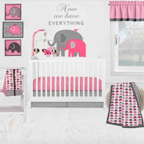 Bacati - Elephants Pink/Grey Girls Mini Portable Crib Bedding Set
