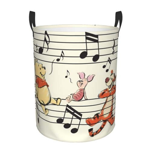 Classic Winnie The Pooh Nursery Storage Basket, Large Barrel Shaped Laundry Hamper With Waterproof PE Coating, Foldable, Bathroom and Bedroom Set, Clothes,Toys Bin-Medium