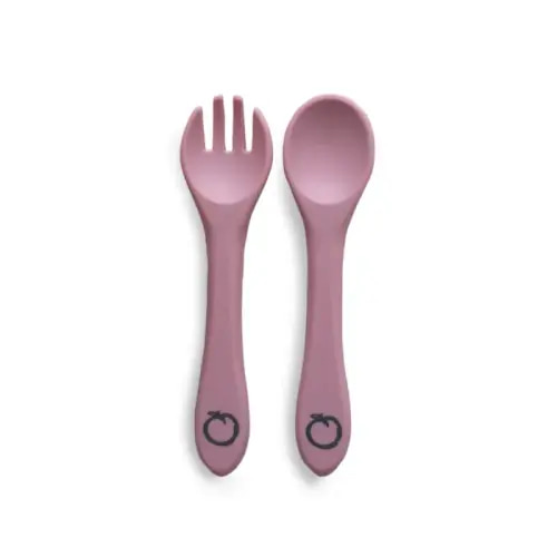 Plum Silicone Spoon & Fork Set - Dusty Berry - 2 Pack | Baby Bunting AU
