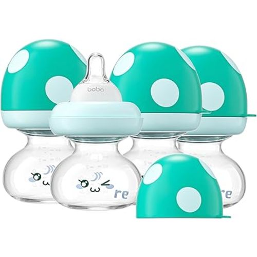 YOHKOH Newborn Glass Baby Bottles with Slow Flow Nipple for 0+ Months, Wide Neck Feeding Bottle, 2.7oz/80ml (Blue, 2.7oz (Pack of 4))