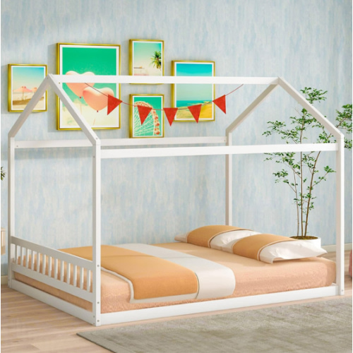 Amazon.com : Queen House Bed with Roof Wood Montessori Floor Beds for Kids Wood House Floor Bed Frame for Girls Boys Teens Adults, No Spring Box Needed, White