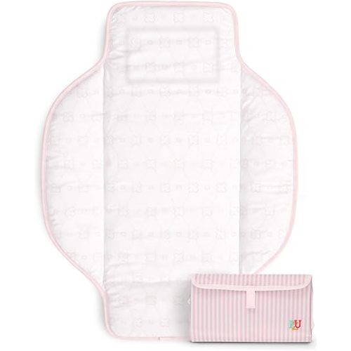 PZU Portable Diaper Changing Pad - Waterproof Travel Changing Mat with Built-in Pillow, Gifts for Baby Shower, Newborn Girls & Boys（Pink Stripes）