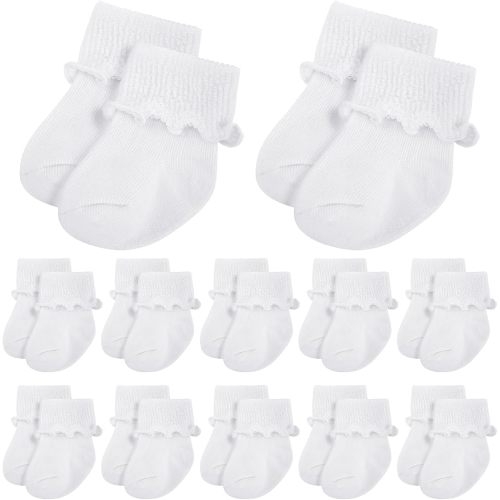Toulite 12 Pairs Preemie Newborn Baby Ankle Socks Ruffle Turn Cuff Cotton Non-slip Warm Socks for Girls and Boys Infant
