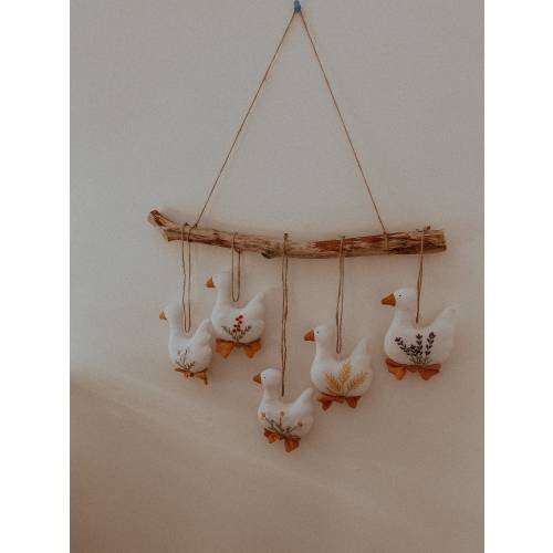 Embroidered Goose Garland: Rustic Farmhouse Decor, Hand Sewn