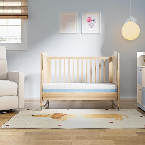 Dourxi Mini Crib Mattress, 38x24X4 Inch Dual Sided Comfort Gel Memory Foam, Breathable Premium Baby Mattress for Mini and Portable Cribs w/Removable Outer Cover - White&Pink