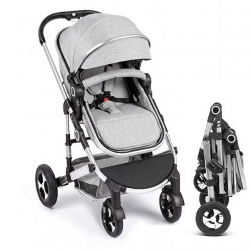 TODECARE 2-in-1 Convertible Baby Stroller with Reversible Seat, Adjustable Canopy and Storage, Light Gray