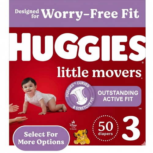 Huggies Little Movers Baby Diapers, Size 3 (16-28 lbs), 50 Count (Select for More)