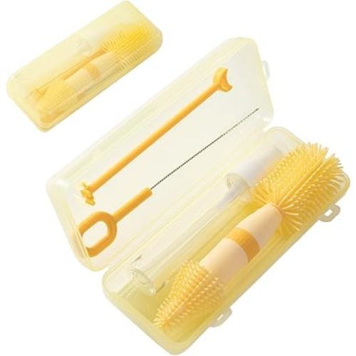 Chemimoso Small Silicone Baby Bottle Brush for Newborn Anti-Colic Baby Bottles， Portable Travel Bottle Cleaner Brush，Suit for Baby Bottles Less Than 8 OZ， Yellow