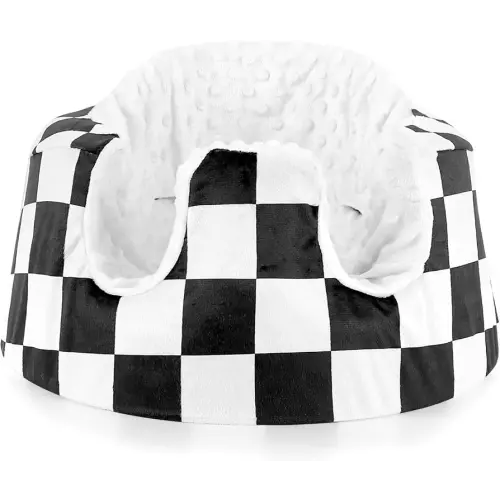 DILIMI Minky Seat Cover Compatible with Bumbo Seat, Removable Ultra Soft Comfortable Warm Seat Slipcover for Baby Girl and Boy, Black Checkered