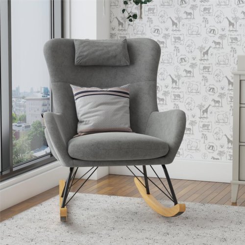Baby Relax Robbie Fabric High Back & Slat Back Rocking Chair, Gray