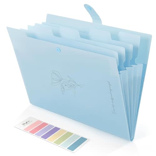 SKYDUE Expanding File Organizer with 5 Pockets, Accordion File Folders with Labels, Portable Document Paper Bill Receipt Organizer, Home College School Office Supplies, Letter Size,Babyblue