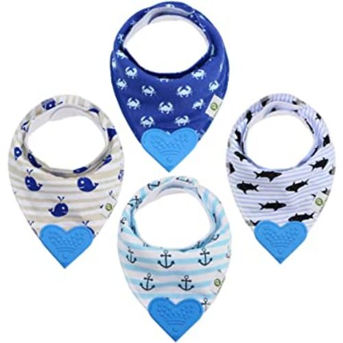 Pickle & Olive Bandana Teething Bibs with Attached Teether - Set Of 4 - Nautical