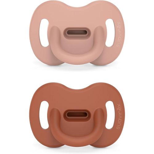Color Essence SX PRO Silicone Baby Pacifier 2Pk, Made with 100% Soft Silicone, Baby Essentials Perfect for Breastfeeding Babies, Designed in Spain, 0-6 Mths, Nude/Orange
